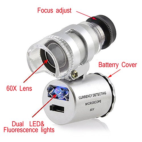 COLEMETER Mini Jeweler Loupe LED Light 60X Magnifier Microscope - 2