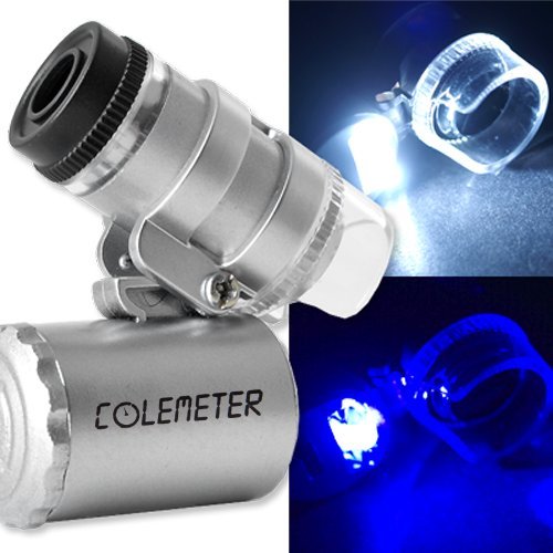 COLEMETER Mini Jeweler Loupe LED Light 60X Magnifier Microscope