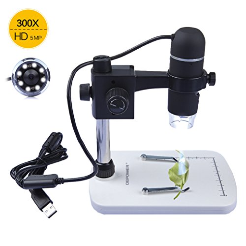 DBPOWER 20-300x Digitales Mikroskop mit HD Kamera, 5MP Videoaufnahme USB Magnifier, Schwarz
